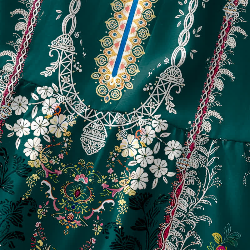Buddha Stones Sommerliches, lässiges Vintage-Sommerkleid für Damen mit floralem Medaillon- und Blättermuster, ärmellos, Midi-Länge und Taschen - image 1