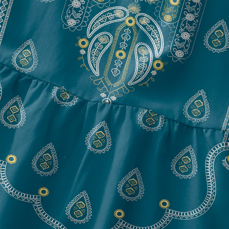Buddha Stones Lässiges Sommerkleid im Boho-Stil mit Paisley-Medaillonmuster, ärmellos, Midi-Länge und Taschen - image 1