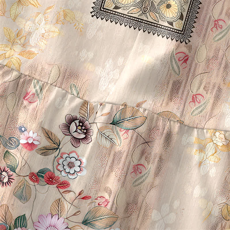 Buddha Stones Sommerliches, lässiges Vintage-Sommerkleid für Damen mit floralem Medaillon- und Blättermuster, ärmellos, Midi-Länge und Taschen - image 1