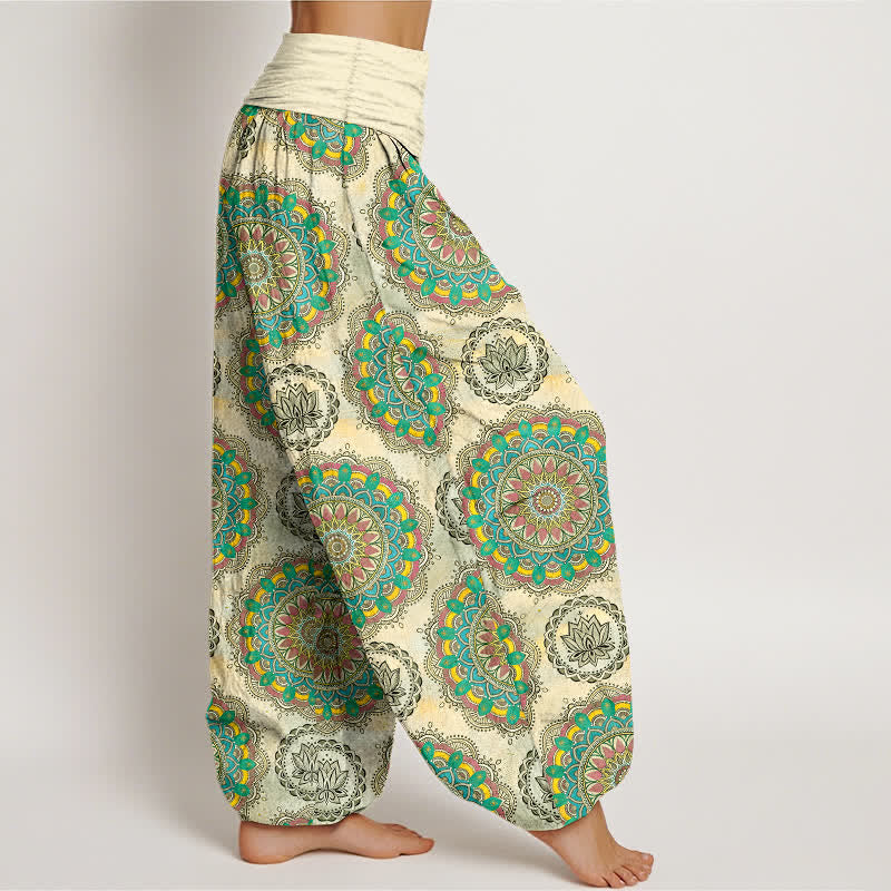 Buddha Stones Baumwoll-Haremshose mit Boho-Mandala-Muster und elastischem Bund für Damen - image 1