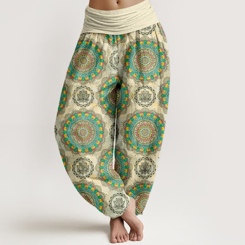 Buddha Stones Baumwoll-Haremshose mit Boho-Mandala-Muster und elastischem Bund für Damen - Beige - US16, UK/AU20, EU48 (3XL) - image 0