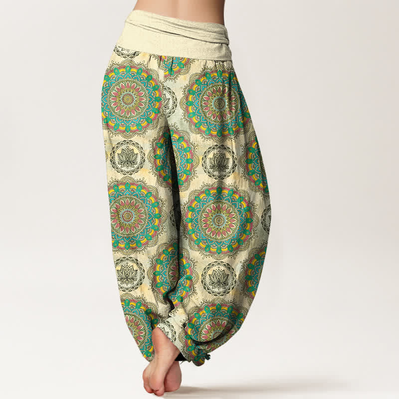 Buddha Stones Baumwoll-Haremshose mit Boho-Mandala-Muster und elastischem Bund für Damen - image 2