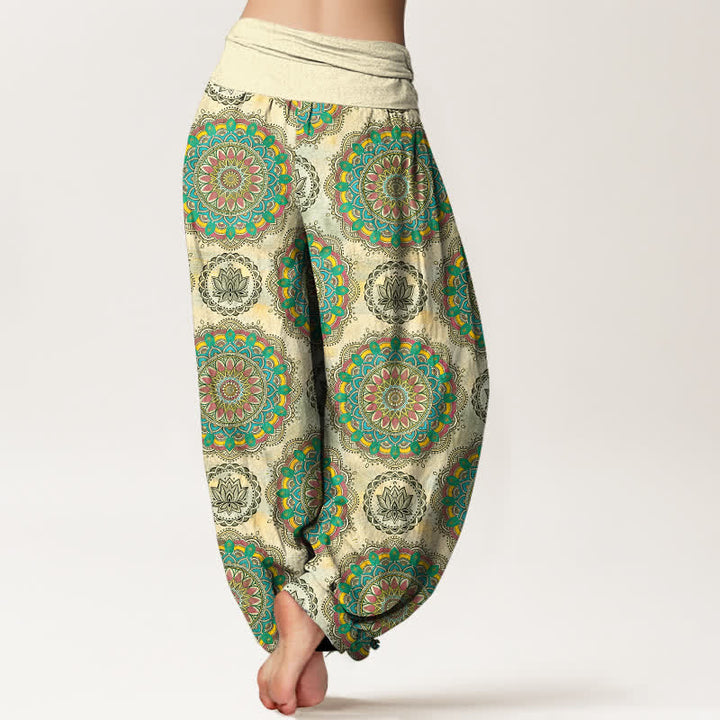 Buddha Stones Baumwoll-Haremshose mit Boho-Mandala-Muster und elastischem Bund für Damen - image 2