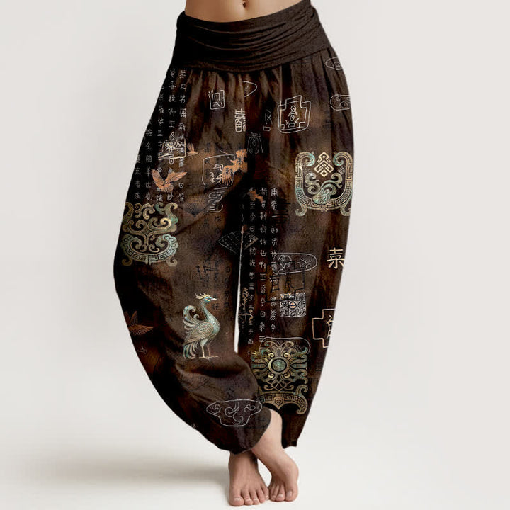 Buddha Stones Baumwoll-Haremshose mit Phönix-Wolkenmuster und elastischem Bund für Damen - Sattelbraun - US16, UK/AU20, EU48 (3XL) - image 0