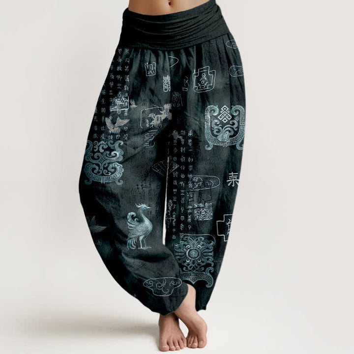 Buddha Stones Baumwoll-Haremshose mit Phönix-Wolkenmuster und elastischem Bund für Damen - Dunkelgrau - US16, UK/AU20, EU48 (3XL) - image 8