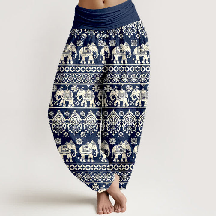 Buddha Stones Haremshose aus Baumwolle mit Elefanten- und Tribal-Streifenmuster sowie elastischem Bund für Damen - Marine - US16, UK/AU20, EU48 (3XL) - image 0