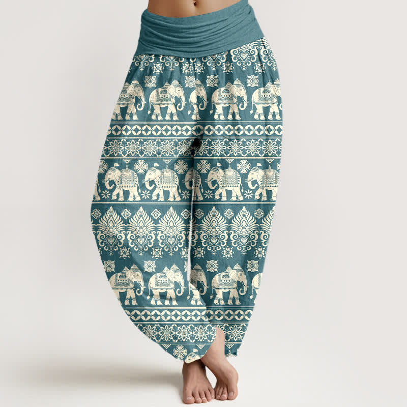 Buddha Stones Haremshose aus Baumwolle mit Elefanten- und Tribal-Streifenmuster sowie elastischem Bund für Damen - Türkis - US16, UK/AU20, EU48 (3XL) - image 8
