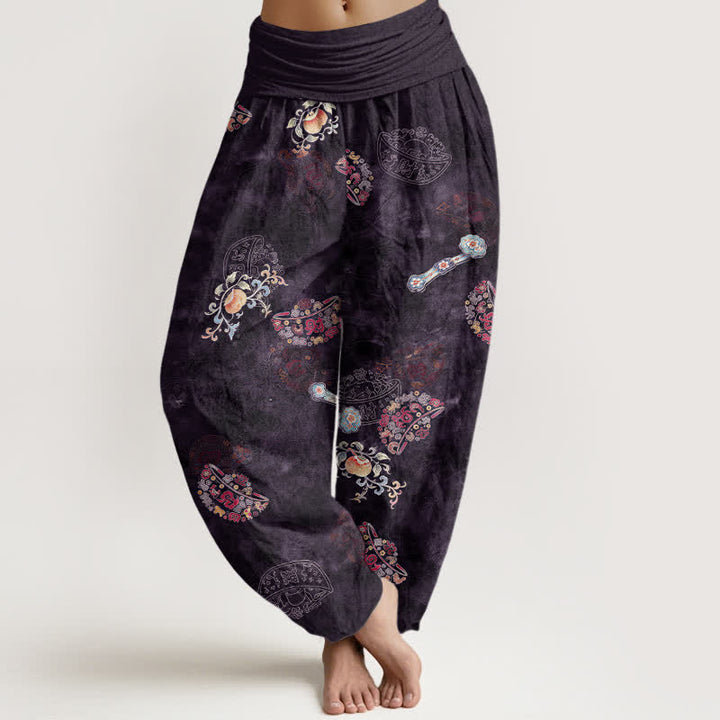 Buddha Stones Baumwoll-Haremshose mit böhmischem Blumenfächermuster und elastischem Bund für Damen - Indigo - US16, UK/AU20, EU48 (3XL) - image 5