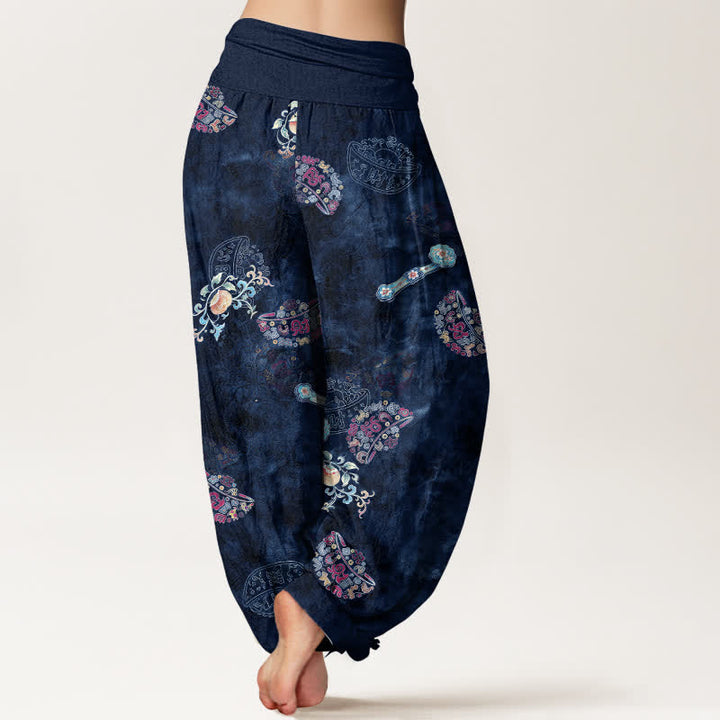 Buddha Stones Baumwoll-Haremshose mit böhmischem Blumenfächermuster und elastischem Bund für Damen - image 10
