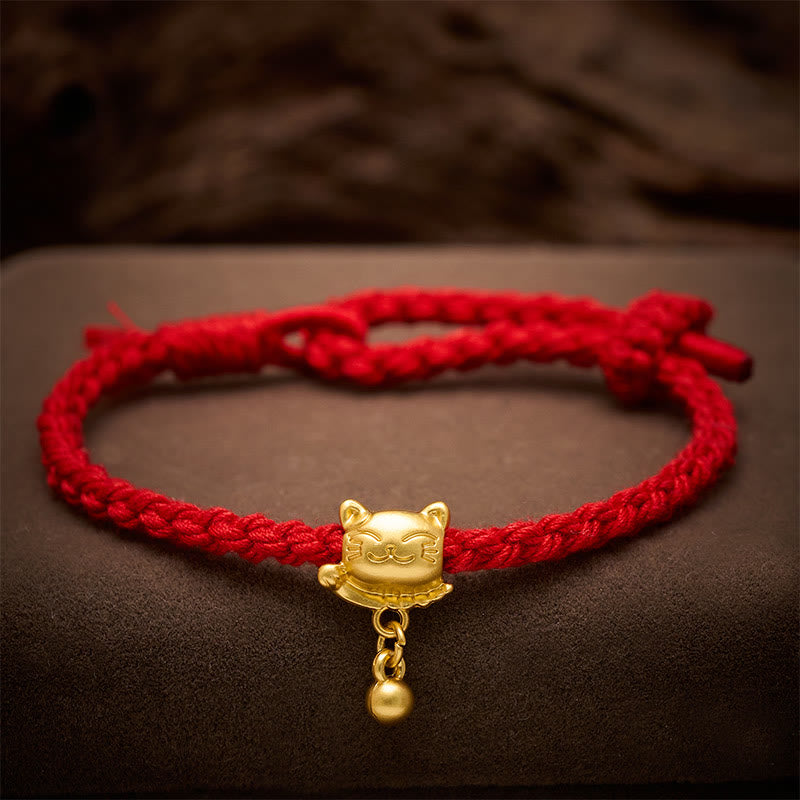 Buddha Stones Tibetisches rotes Kupferarmband mit Glückskatzen-Anhänger und Kugel, handgewebt - image 13