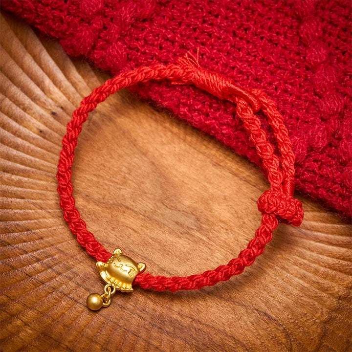Buddha Stones Tibetisches rotes Kupferarmband mit Glückskatzen-Anhänger und Kugel, handgewebt - image 11