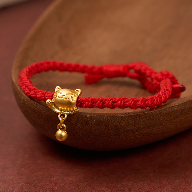 Buddha Stones Tibetisches rotes Kupferarmband mit Glückskatzen-Anhänger und Kugel, handgewebt - Rot (Handgelenkumfang 15-17 cm) - image 10