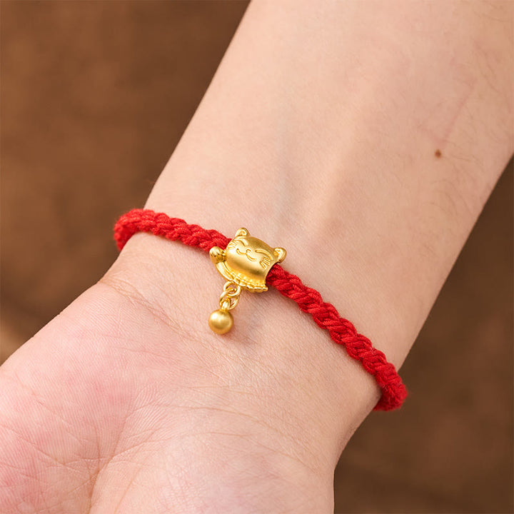 Buddha Stones Tibetisches rotes Kupferarmband mit Glückskatzen-Anhänger und Kugel, handgewebt - image 15