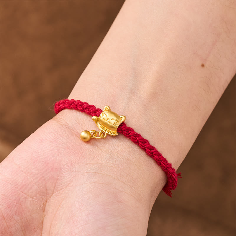 Buddha Stones Tibetisches rotes Kupferarmband mit Glückskatzen-Anhänger und Kugel, handgewebt - image 5
