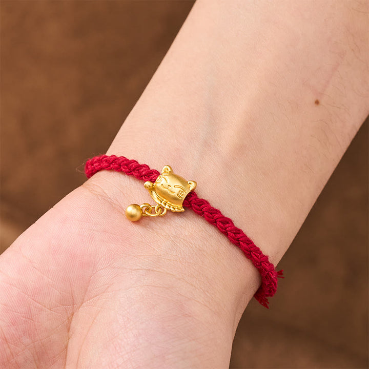 Buddha Stones Tibetisches rotes Kupferarmband mit Glückskatzen-Anhänger und Kugel, handgewebt - image 5
