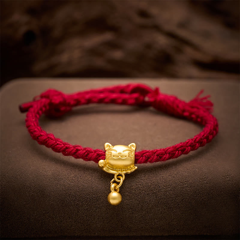 Buddha Stones Tibetisches rotes Kupferarmband mit Glückskatzen-Anhänger und Kugel, handgewebt - image 3