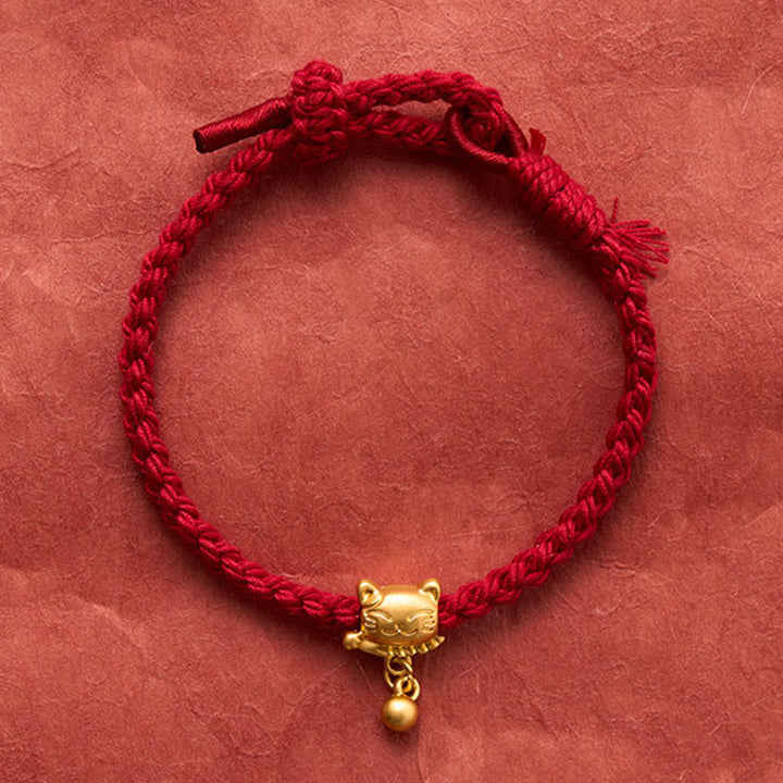 Buddha Stones Tibetisches rotes Kupferarmband mit Glückskatzen-Anhänger und Kugel, handgewebt - image 2