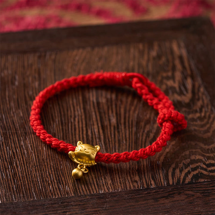 Buddha Stones Tibetisches rotes Kupferarmband mit Glückskatzen-Anhänger und Kugel, handgewebt - image 14