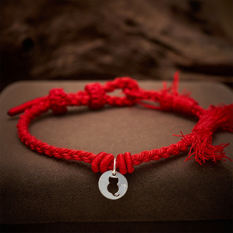 Buddha Stones Armband aus 925er Sterlingsilber mit rotem Katzenanhänger und rundem, hohlem Design - image 3