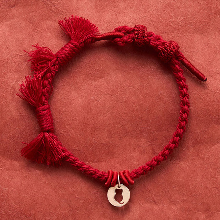 Buddha Stones Armband aus 925er Sterlingsilber mit rotem Katzenanhänger und rundem, hohlem Design - image 4