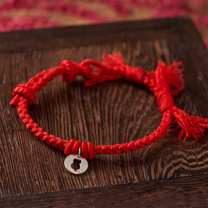 Buddha Stones Armband aus 925er Sterlingsilber mit rotem Katzenanhänger und rundem, hohlem Design - image 2