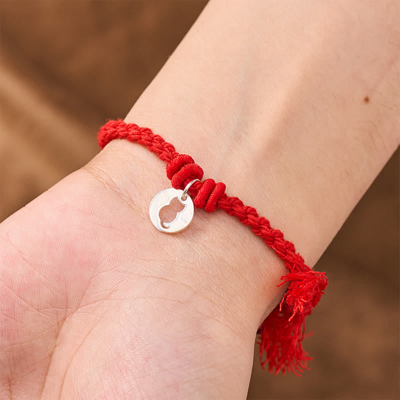 Buddha Stones Armband aus 925er Sterlingsilber mit rotem Katzenanhänger und rundem, hohlem Design - image 5