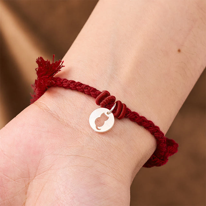 Buddha Stones Armband aus 925er Sterlingsilber mit rotem Katzenanhänger und rundem, hohlem Design - image 15