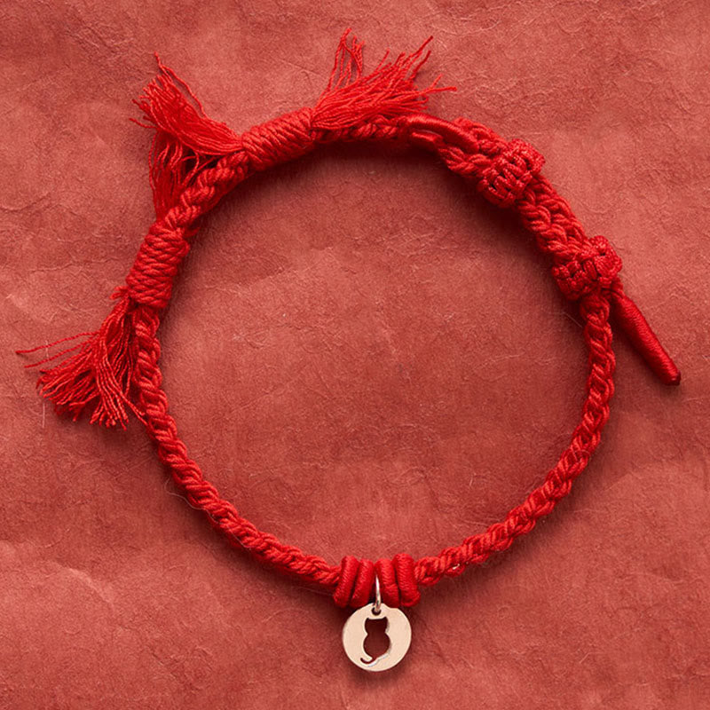 Buddha Stones Armband aus 925er Sterlingsilber mit rotem Katzenanhänger und rundem, hohlem Design - image 14