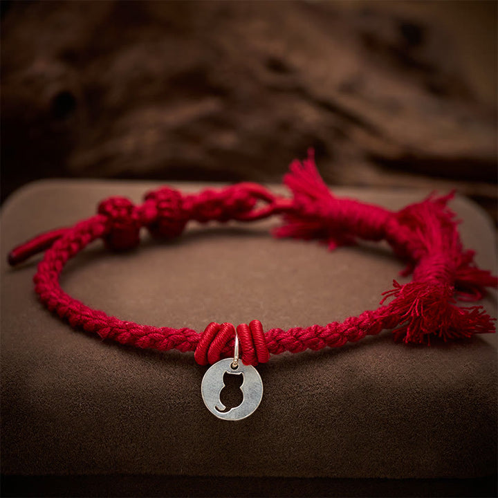 Buddha Stones Armband aus 925er Sterlingsilber mit rotem Katzenanhänger und rundem, hohlem Design - image 13