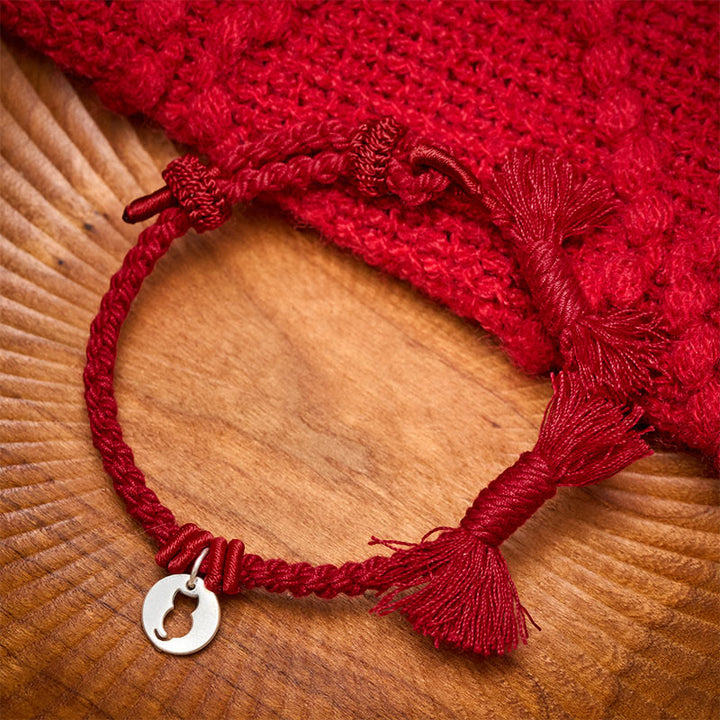 Buddha Stones Armband aus 925er Sterlingsilber mit rotem Katzenanhänger und rundem, hohlem Design - Dunkelrot (Handgelenkumfang 14–17 cm) - image 10