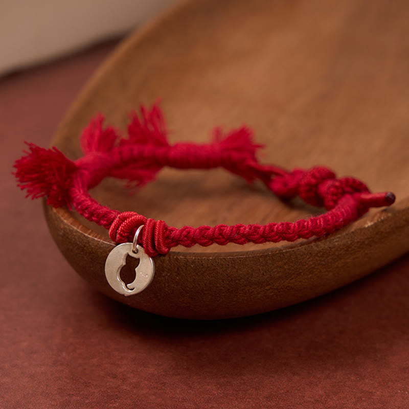 Buddha Stones Armband aus 925er Sterlingsilber mit rotem Katzenanhänger und rundem, hohlem Design - image 11