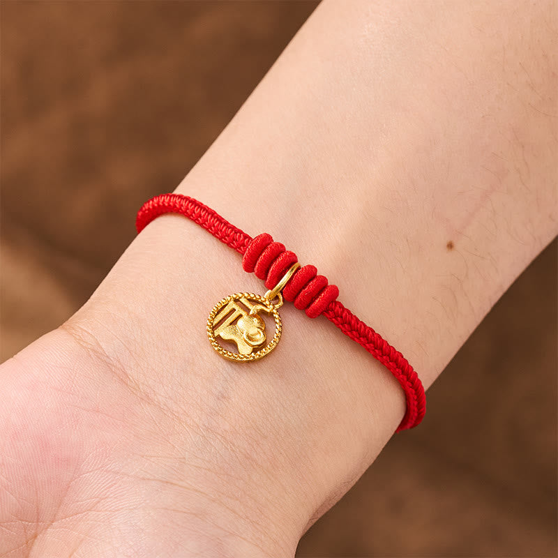 Buddha Stones Elefanten-Fu-Charakter, vergoldetes Kupfer-Rot-Faden-Armband - image 5