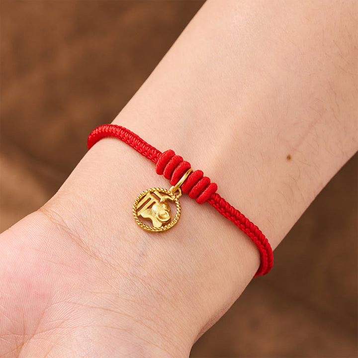 Buddha Stones Elefanten-Fu-Charakter, vergoldetes Kupfer-Rot-Faden-Armband - image 5