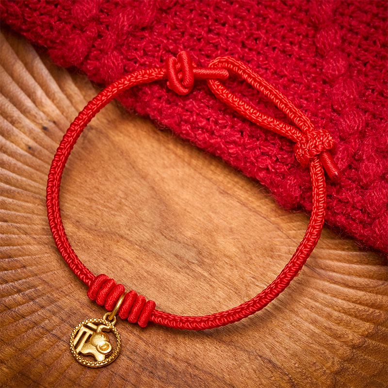 Buddha Stones Elefanten-Fu-Charakter, vergoldetes Kupfer-Rot-Faden-Armband - image 1