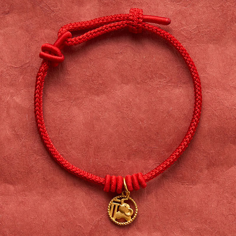 Buddha Stones Elefanten-Fu-Charakter, vergoldetes Kupfer-Rot-Faden-Armband - image 4