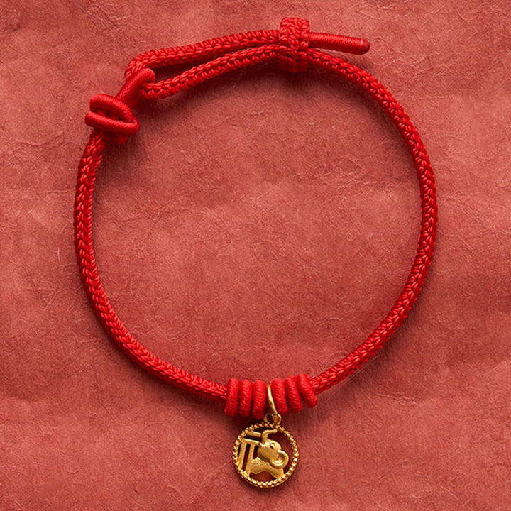 Buddha Stones Elefanten-Fu-Charakter, vergoldetes Kupfer-Rot-Faden-Armband - image 4