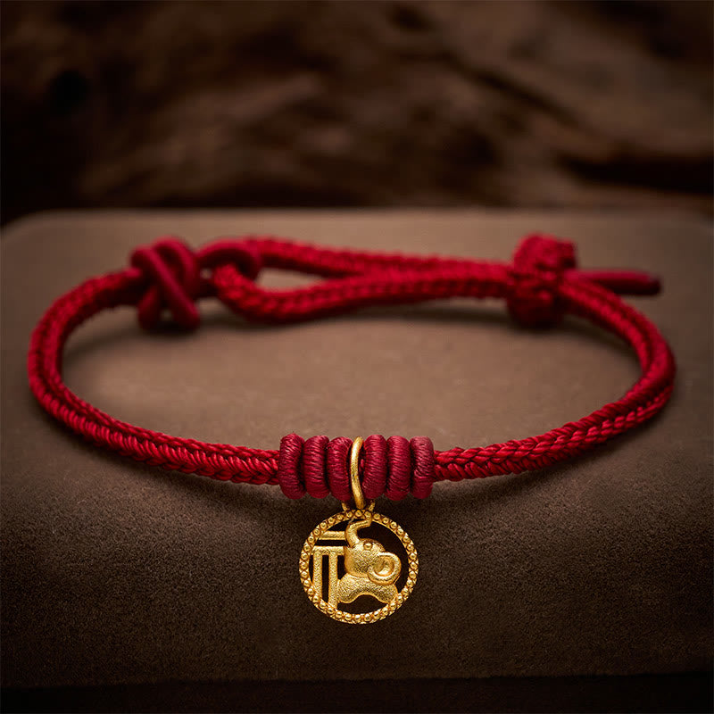 Buddha Stones Elefanten-Fu-Charakter, vergoldetes Kupfer-Rot-Faden-Armband - Dunkelrot (Handgelenkumfang 15-18 cm) - image 11