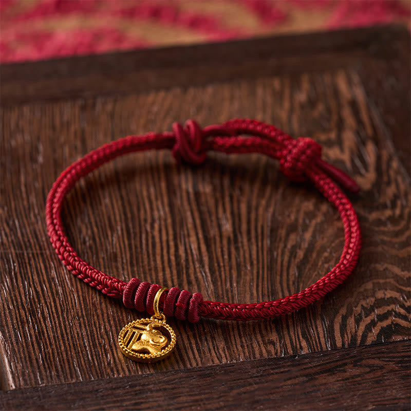 Buddha Stones Elefanten-Fu-Charakter, vergoldetes Kupfer-Rot-Faden-Armband - image 14