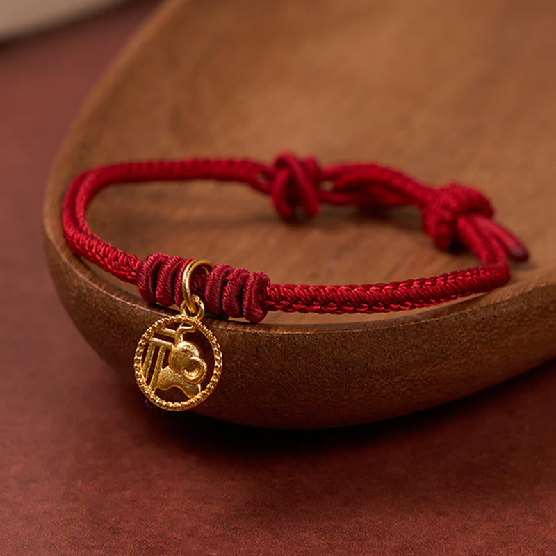 Buddha Stones Elefanten-Fu-Charakter, vergoldetes Kupfer-Rot-Faden-Armband - image 13