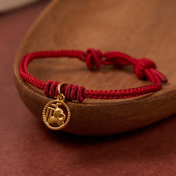 Buddha Stones Elefanten-Fu-Charakter, vergoldetes Kupfer-Rot-Faden-Armband - image 13