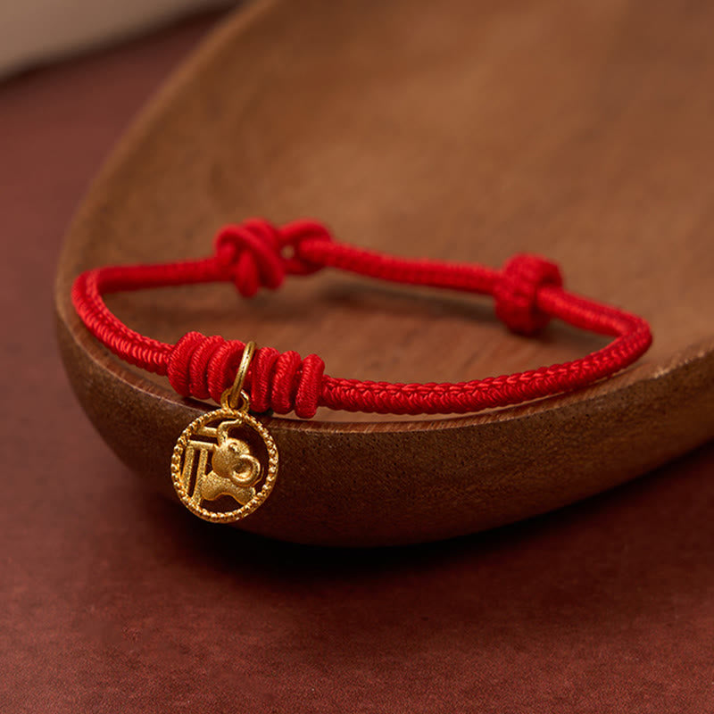 Buddha Stones Elefanten-Fu-Charakter, vergoldetes Kupfer-Rot-Faden-Armband - image 2