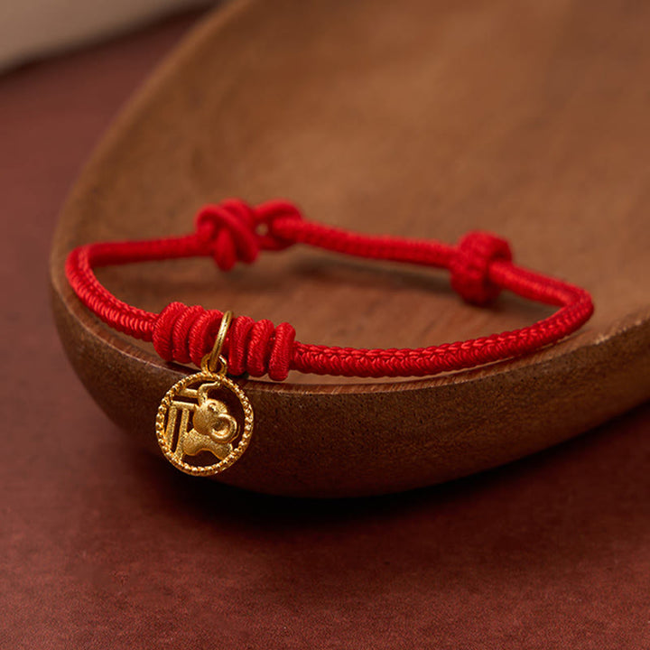 Buddha Stones Elefanten-Fu-Charakter, vergoldetes Kupfer-Rot-Faden-Armband - image 2