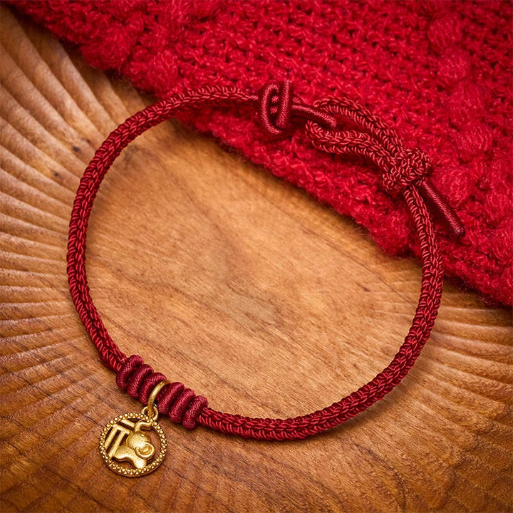 Buddha Stones Elefanten-Fu-Charakter, vergoldetes Kupfer-Rot-Faden-Armband - image 12