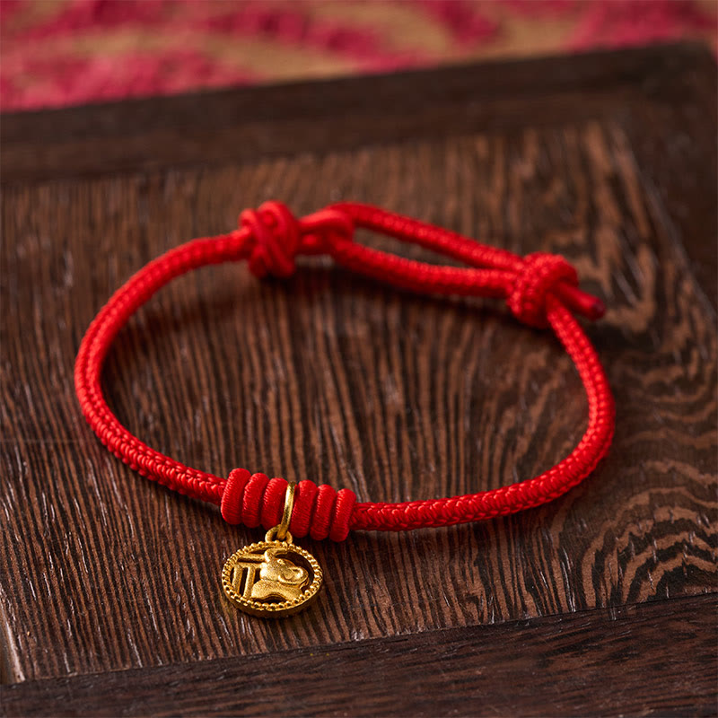 Buddha Stones Elefanten-Fu-Charakter, vergoldetes Kupfer-Rot-Faden-Armband - image 3
