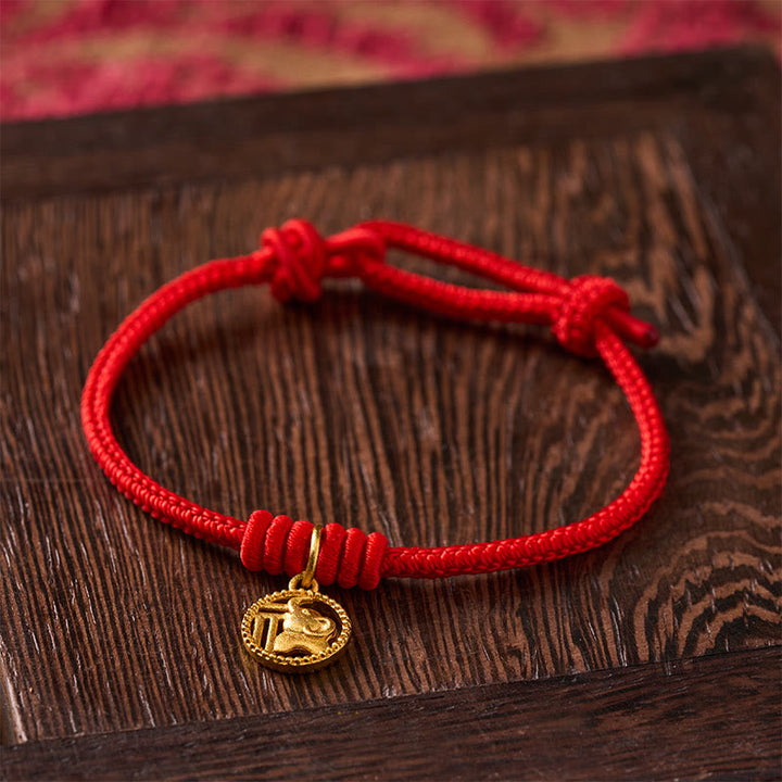 Buddha Stones Elefanten-Fu-Charakter, vergoldetes Kupfer-Rot-Faden-Armband - image 3