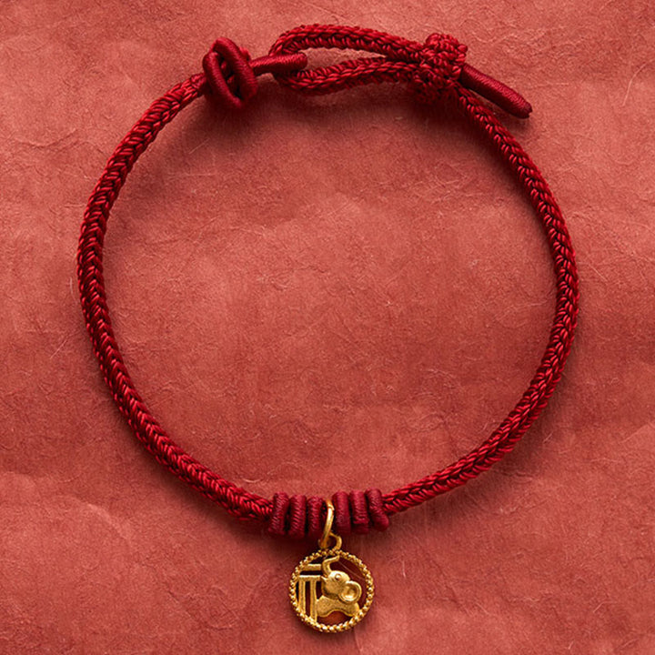 Buddha Stones Elefanten-Fu-Charakter, vergoldetes Kupfer-Rot-Faden-Armband - image 15