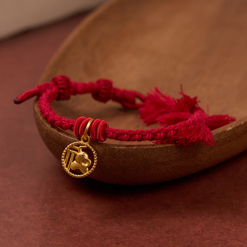 Buddha Stones Elefanten-Fu-Charakter, vergoldetes Kupfer-Rotfaden-Bastelband aus Tibet - image 12