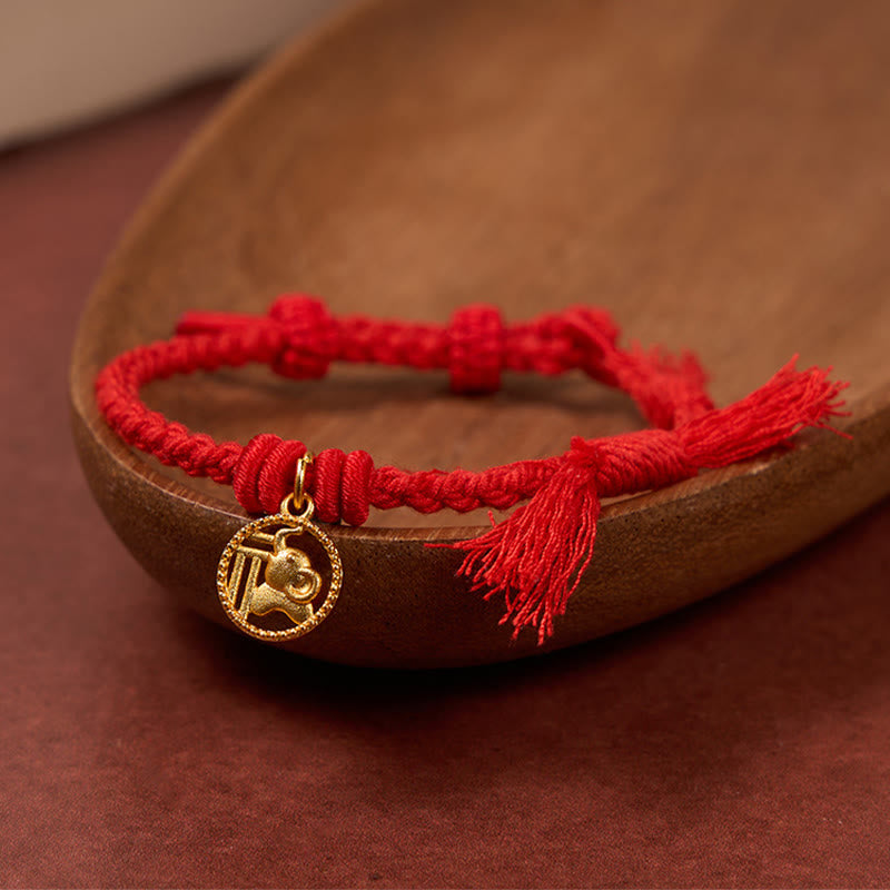 Buddha Stones Elefanten-Fu-Charakter, vergoldetes Kupfer-Rotfaden-Bastelband aus Tibet - image 1