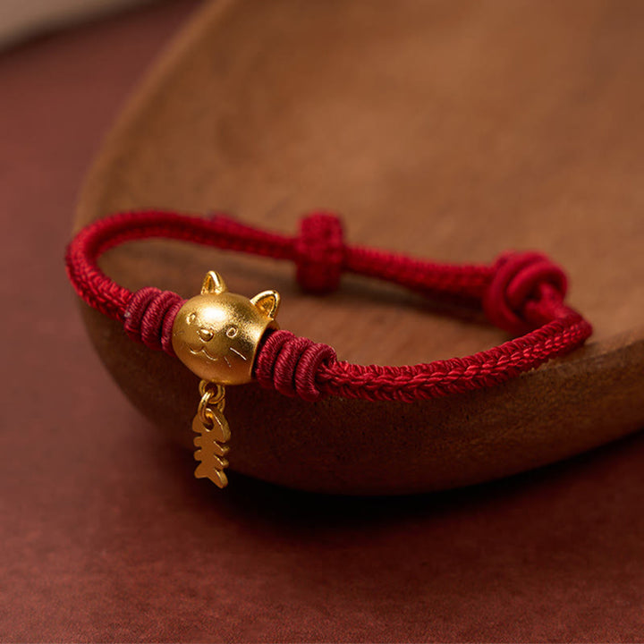 Buddha Stones Kupfernes Armband mit niedlichem Wels und roter Schnur - Dunkelrot (Handgelenkumfang 15-18 cm) - image 0
