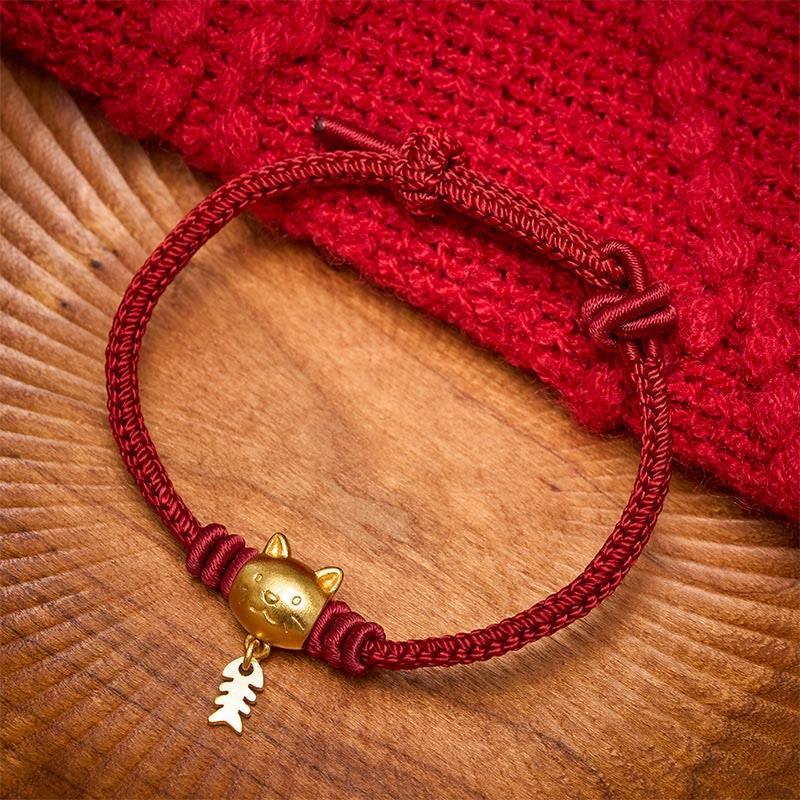 Buddha Stones Kupfernes Armband mit niedlichem Wels und roter Schnur - image 1